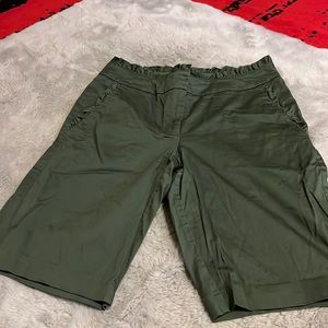 Ashley Stewart Womens army green shorts -ruffle detail size 12